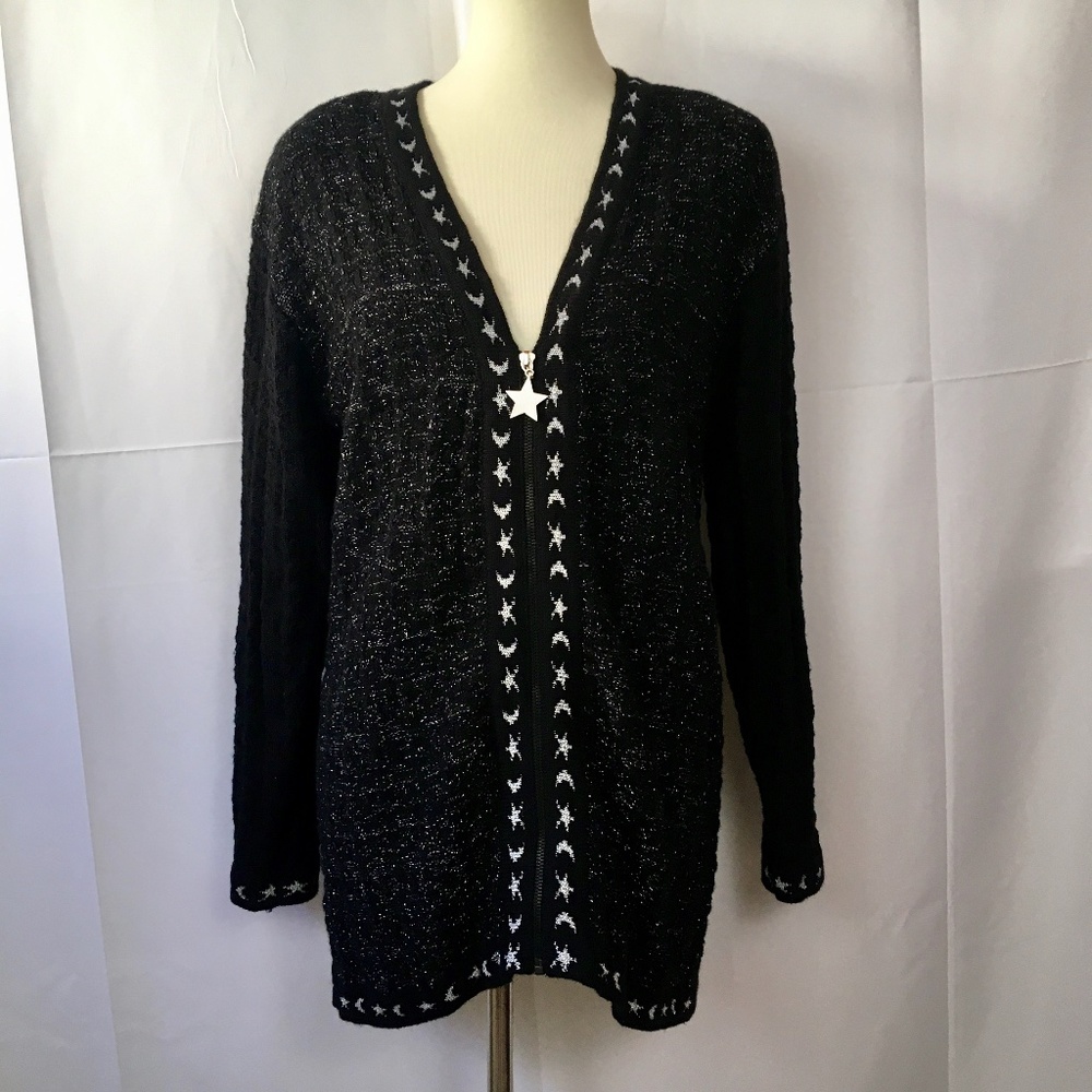 Oversized Star & Moon Silver Black Cardigan SP